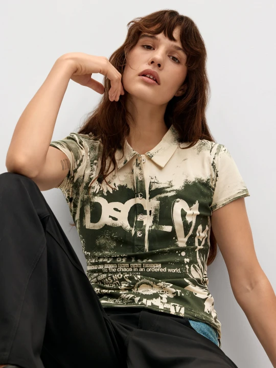 Zdjęcie produktu koszulka polo z nadrukiem Desigual czarny