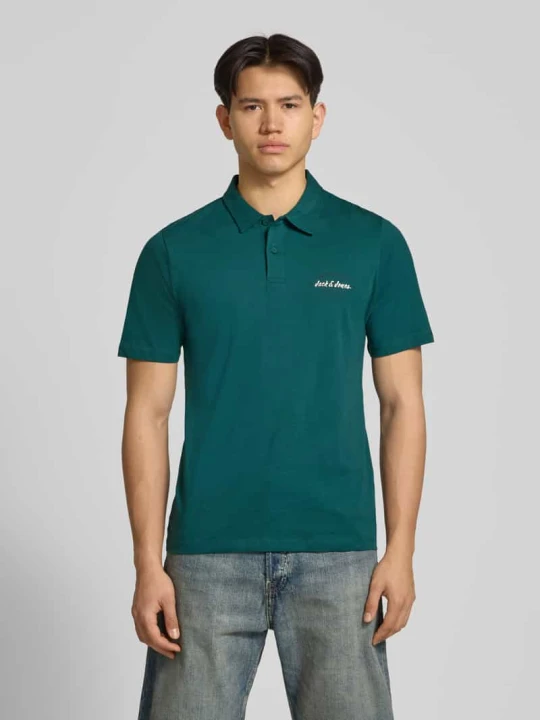 Zdjęcie produktu koszulka polo z nadrukiem z logo model 'BRANDON' Jack&Jones Petrol