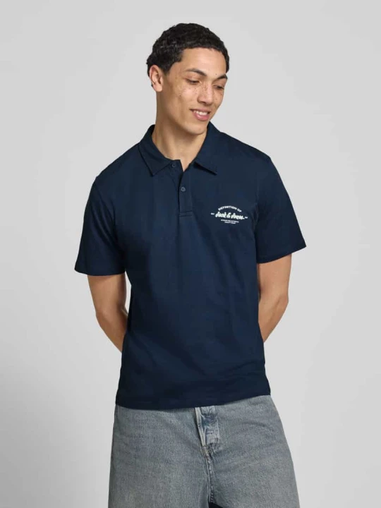 Zdjęcie produktu koszulka polo z nadrukiem z logo model 'BRANDON' Jack&Jones Granatowy