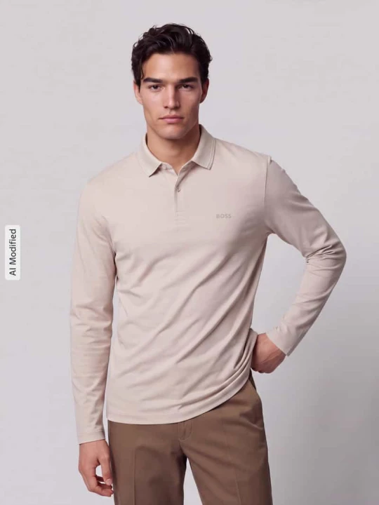 Zdjęcie produktu Koszulka polo z naszywką z logo model 'Pirol' Boss Piaskowy