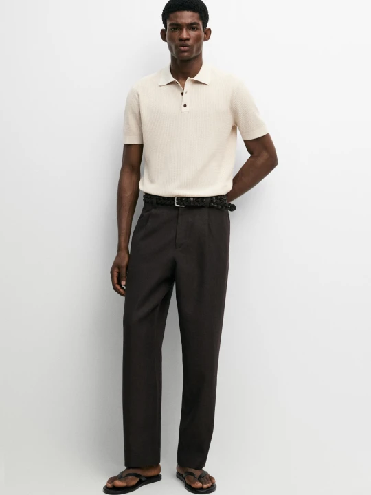 Zdjęcie produktu Koszulka Polo Zapinana Na Guziki Ze 100% Bawełny - Surowy - Massimo Dutti - Male