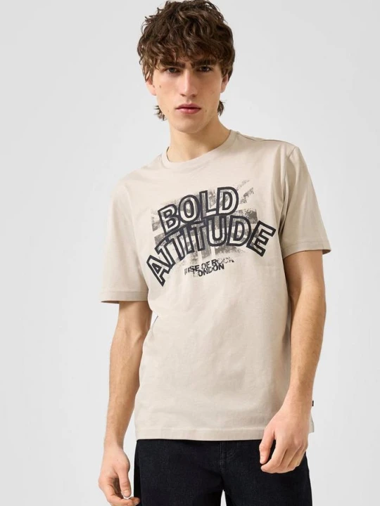 Zdjęcie produktu T-shirt z nadrukiem z przodu QS beżowy