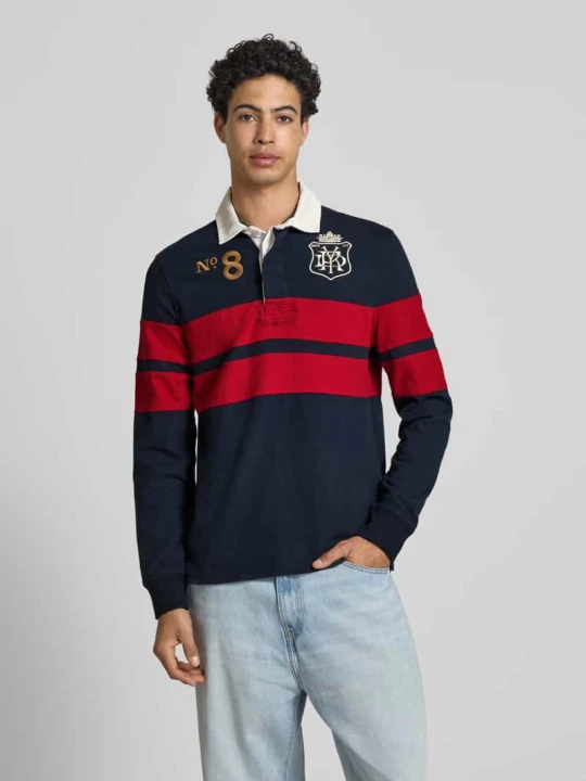 Zdjęcie produktu Koszulka rugby z logo i motywem z haftem w kroju regular fit Superdry Granatowy