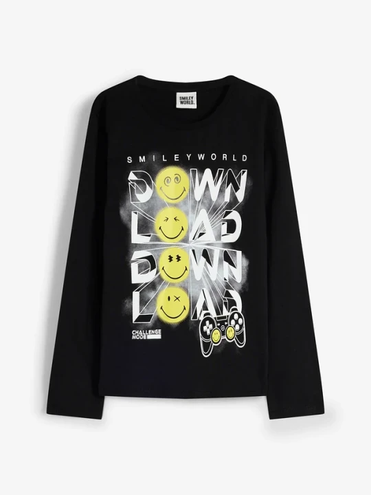 Zdjęcie produktu Koszulka Smiley World z długim rękawem, z czystej bawełny BonPrix czarny