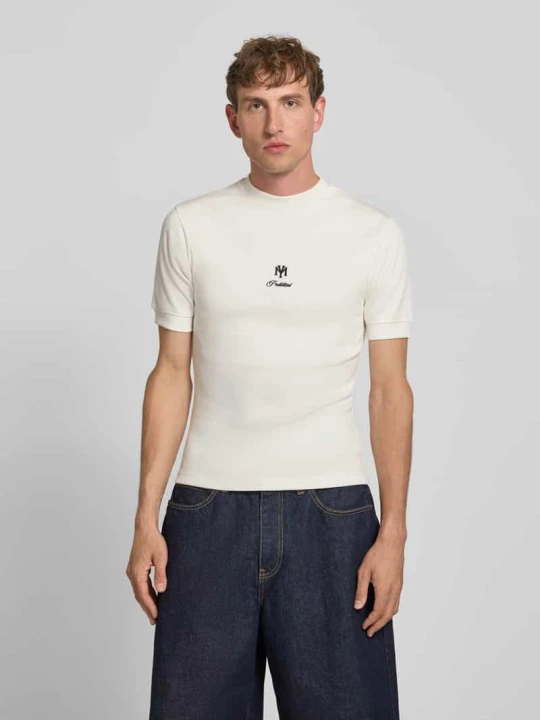 Zdjęcie produktu Koszulka T-shirt o kroju slim fit z naszywanym logo PROHIBITED Złamany biały