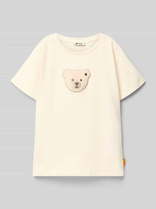 Zdjęcie produktu Koszulka T-shirt w kroju regular fit z naszywką z logo Steiff Écru