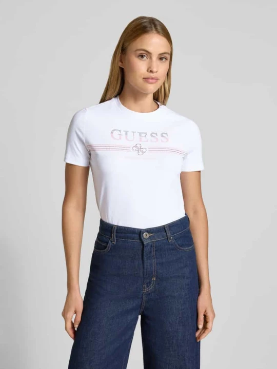 Zdjęcie produktu Koszulka T-shirt z aplikacją z dżetów model 'SIENA' Guess Biały