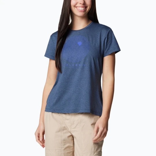 Zdjęcie produktu Koszulka trekkingowa damska Columbia Sloan Ridge Graphic colleglate navy heather/linear landscape Granatowy