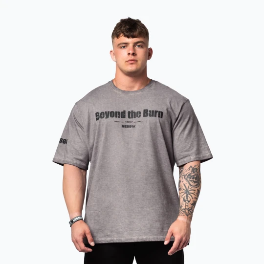 Zdjęcie produktu Koszulka treningowa męska NEBBIA Washed-Off Heavyweight Grind light grey