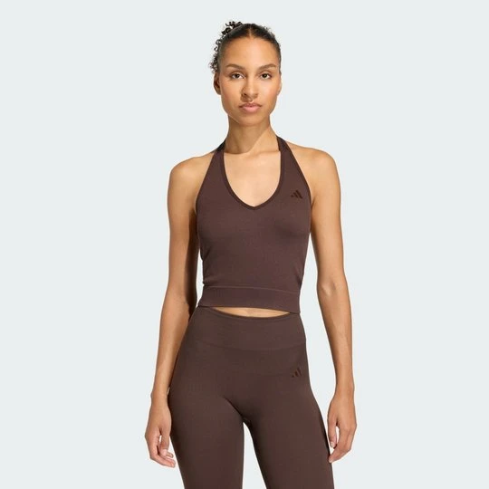 Zdjęcie produktu Koszulka Workout Essentials Knit Halterneck Adidas Aurora Coffee