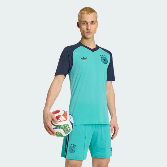 Zdjęcie produktu Koszulka wyjazdowa przedmeczowa Niemcy 26 Adidas Flash Aqua