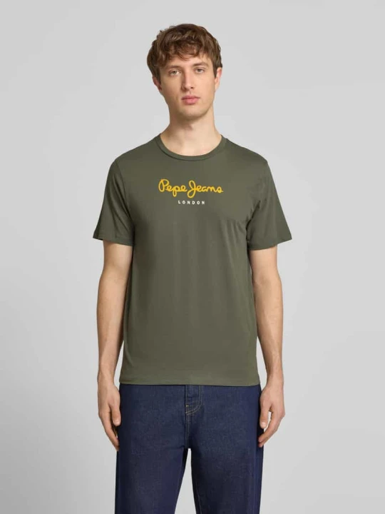 Zdjęcie produktu Koszulka z czystej bawełny w kroju regular fit model 'EGGO' Pepe Jeans Khaki