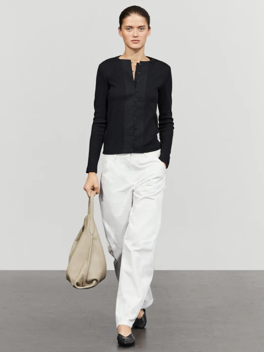 Zdjęcie produktu Koszulka Z Dekoltem Na Guziki Z Mieszanki Bawełny - Ołowiany - Massimo Dutti - Female