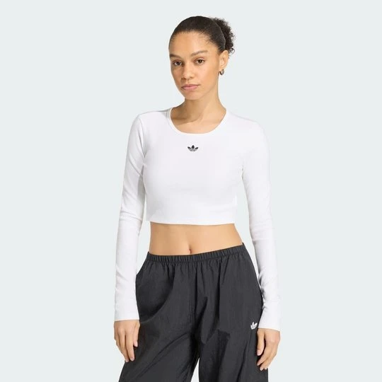 Zdjęcie produktu Koszulka z długim rękawem Essentials Rib Cropped Adidas biały