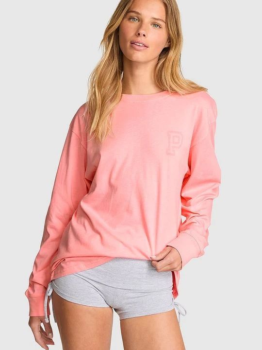 Zdjęcie produktu Koszulka z długim rękawem i cyrkoniami Campus Cotton Victoria's Secret Różowy