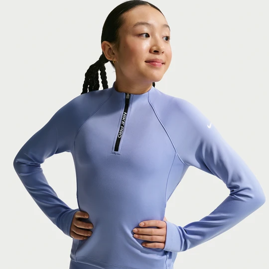 Zdjęcie produktu Koszulka z długim rękawem i zamkiem 1/2 dla dużych dzieci (dziewcząt) Nike Pro Dri-FIT - Fiolet