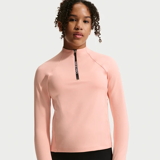 Zdjęcie produktu Koszulka z długim rękawem i zamkiem 1/2 dla dużych dzieci (dziewcząt) Nike Pro Dri-FIT - Pomarańczowy