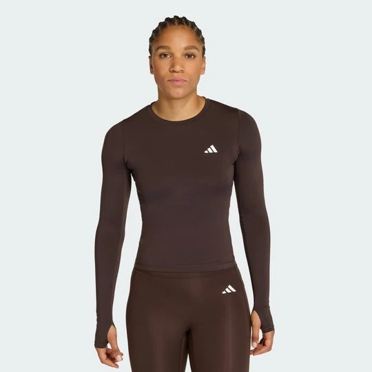 Zdjęcie produktu Koszulka z długim rękawem PrimeLift Essentials Workout Contour Adidas Aurora Coffee