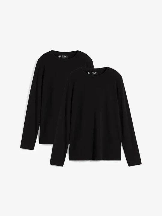 Zdjęcie produktu Koszulka z długim rękawem slim fit, z czystej bawełny organicznej (2 szt.) BonPrix czarny