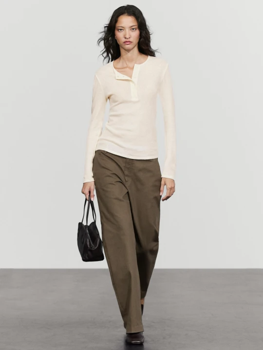 Zdjęcie produktu Koszulka Z Długim Rękawem Z Bawełny I Kaszmiru - Surowy - Massimo Dutti - Female