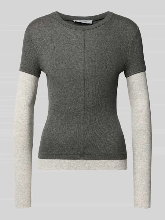 Zdjęcie produktu Koszulka z długim rękawem z mieszanki wiskozy o prążkowanej strukturze model 'Belia' Topshop Antracytowy