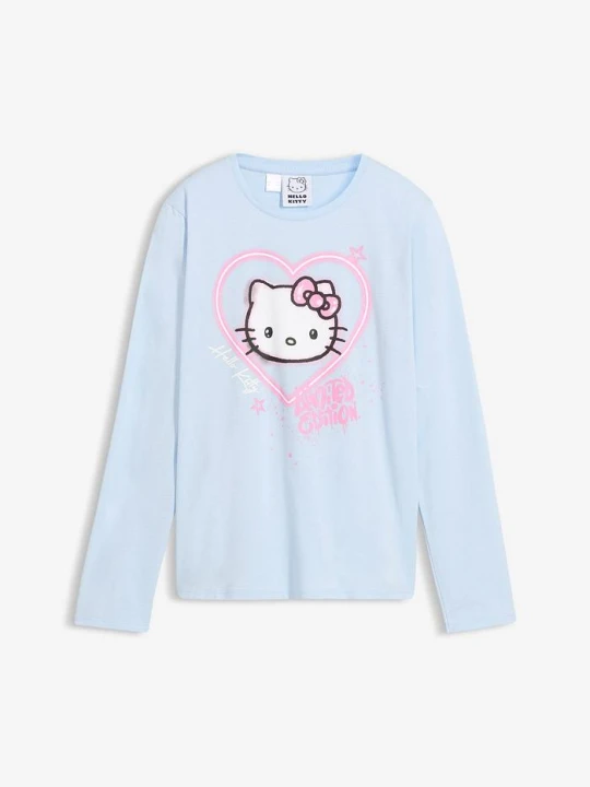 Zdjęcie produktu Koszulka z długim rękawem z motywem Hello Kitty, z czystej bawełny BonPrix niebieski