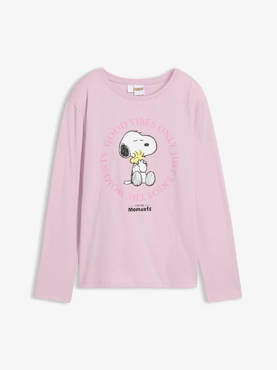 Zdjęcie produktu Koszulka z długim rękawem z motywem Snoopy z czystej bawełny BonPrix fioletowy