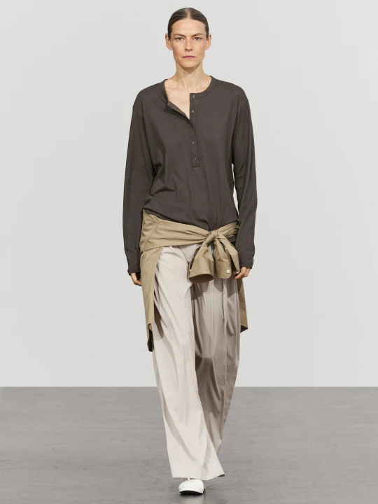 Zdjęcie produktu Bawełniana Koszulka Typu Henley - Norkowy - Massimo Dutti - Female