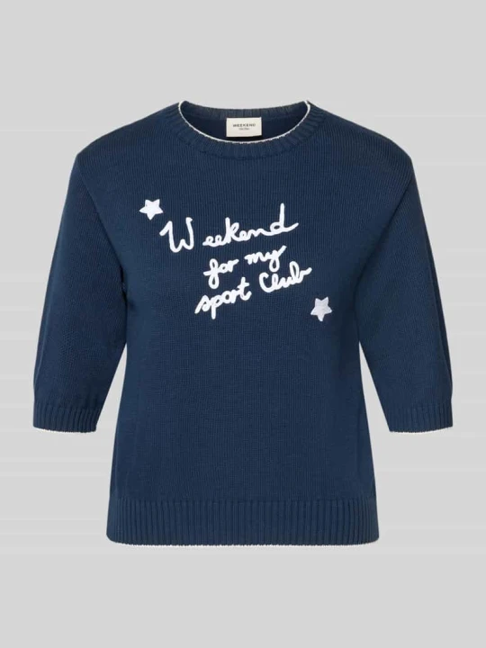Zdjęcie produktu Koszulka dzianinowa o kroju regular fit z mieszanka bawełny model 'FIACRE' Weekend Max Mara Ciemnoniebieski