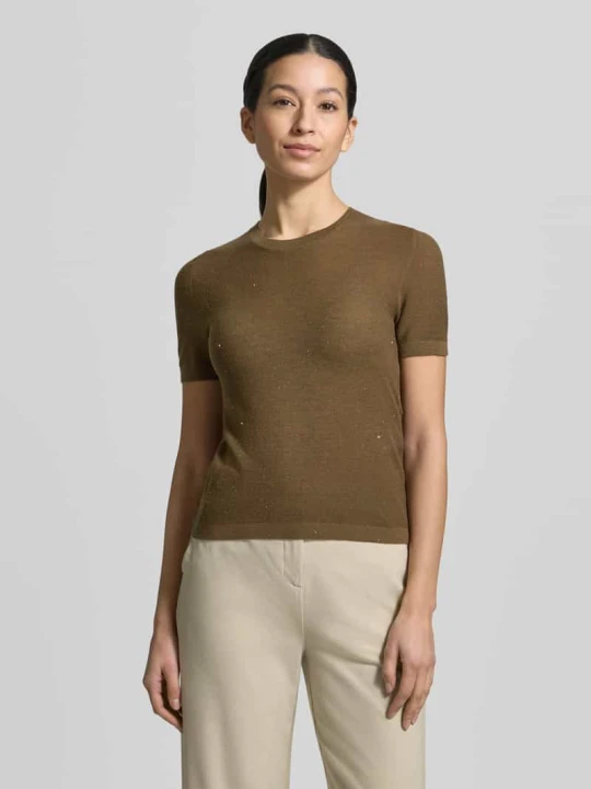 Zdjęcie produktu Koszulka z dzianiny o kroju regular fit z mieszanki jedwabiu i wełny model „MSTLEPRE” Max Mara Khaki