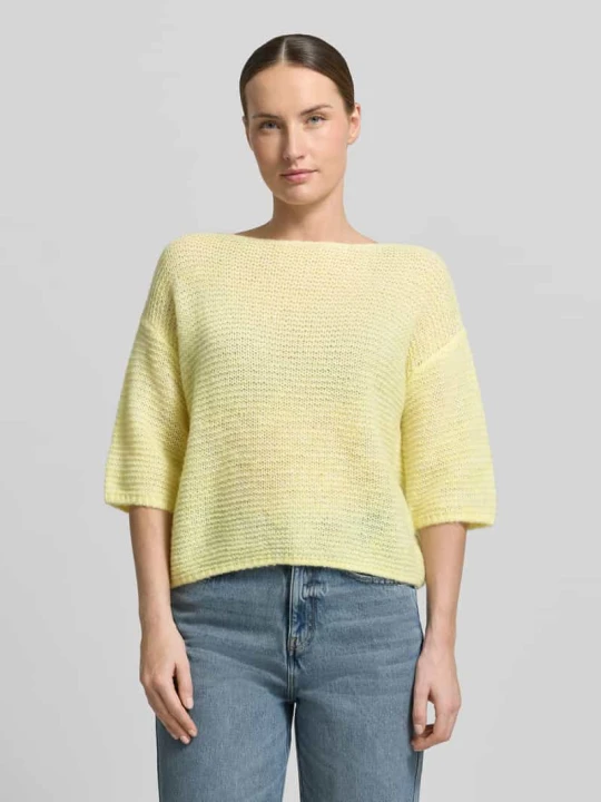 Zdjęcie produktu Koszulka z dzianiny o kroju relaxed fit z dodatkiem alpaki w imitacji dzianiny LUISA CERANO Jasnożółty