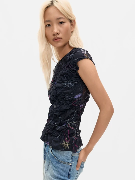 Zdjęcie produktu Koszulka z dzianiny w kwiaty Desigual czarny