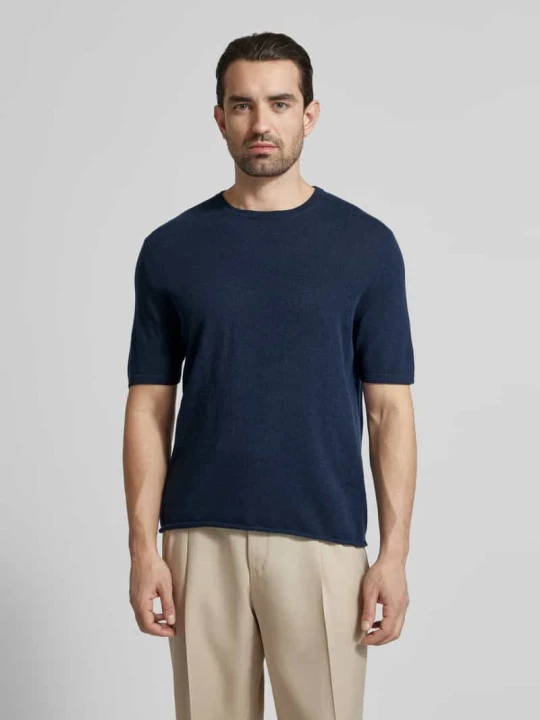 Zdjęcie produktu Koszulka z dzianiny z dodatkiem kaszmiru i listwa guzikowa FTC Cashmere Granatowy
