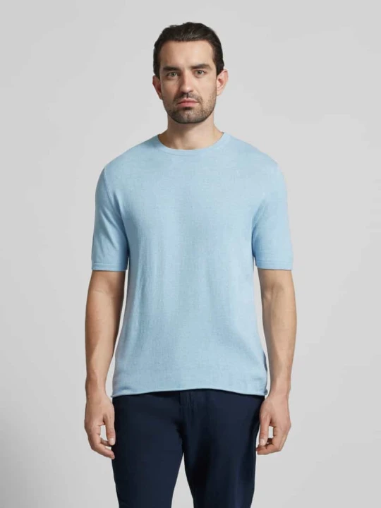 Zdjęcie produktu Koszulka z dzianiny z dodatkiem kaszmiru i listwa guzikowa FTC Cashmere Jasnoniebieski