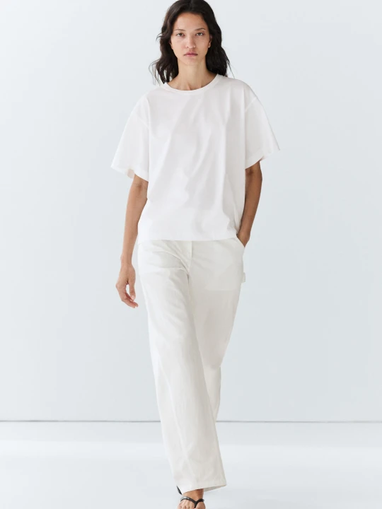 Zdjęcie produktu Koszulka Z Krótkim Rękawem 100% Bawełna - Biały - Massimo Dutti - Female