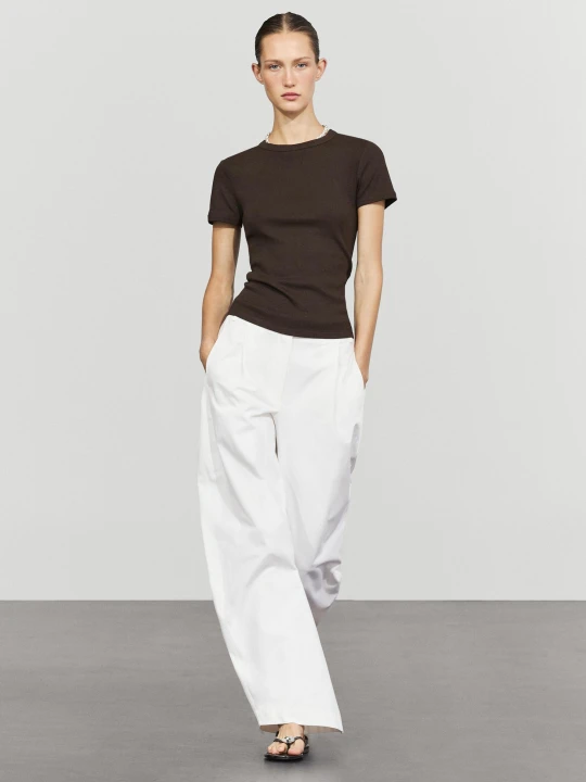 Zdjęcie produktu Koszulka Z Krótkim Rękawem I Ściągaczami - Brązowy - Massimo Dutti - Female