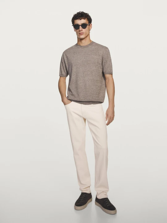 Zdjęcie produktu Koszulka Z Krótkim Rękawem Z Melanżowej Dzianiny - Jasnoopal - - Massimo Dutti - Mężczyzna