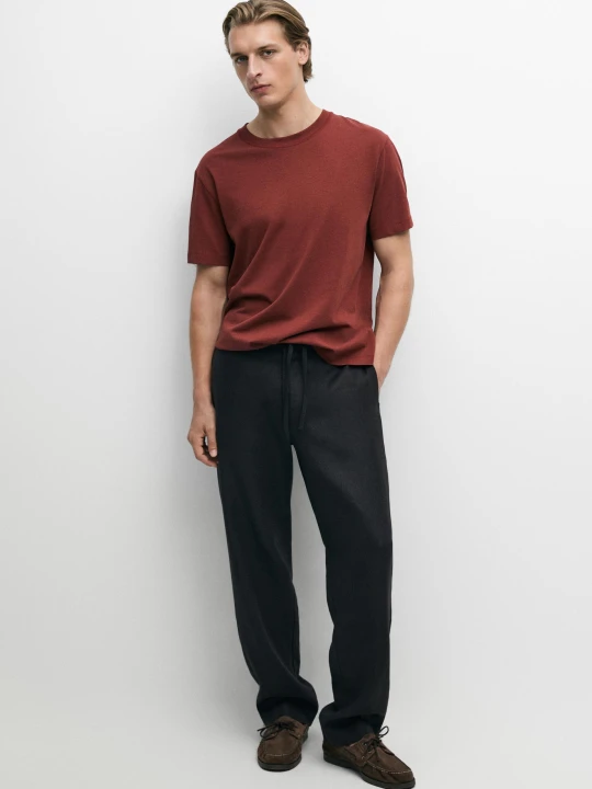 Zdjęcie produktu Koszulka Z Krótkim Rękawem Z Mieszanki Bawełny - Bordowy - - Massimo Dutti - Mężczyzna
