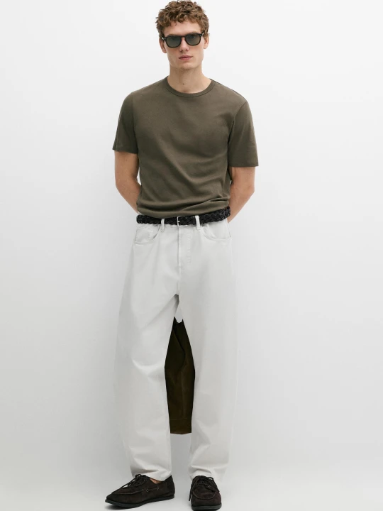 Zdjęcie produktu Koszulka Z Krótkim Rękawem Ze 100% Bawełny - Khaki - Massimo Dutti - Male
