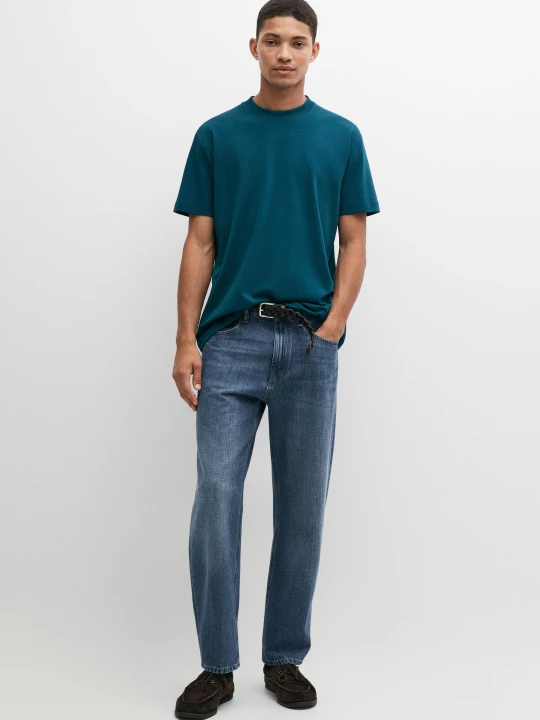 Zdjęcie produktu Koszulka Z Krótkim Rękawem Ze 100% Bawełny - Niebieskie - Massimo Dutti - Male