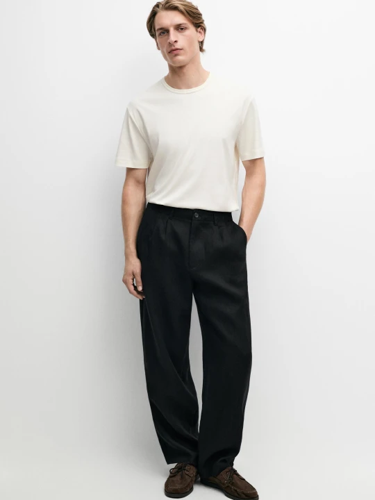 Zdjęcie produktu Koszulka Z Krótkim Rękawem Ze 100% Bawełny - Waniliowy - Massimo Dutti - Male