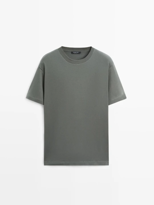 Zdjęcie produktu Koszulka Z Krótkim Rękawem Ze 100% Bawełny - Zielony - - Massimo Dutti - Mężczyzna