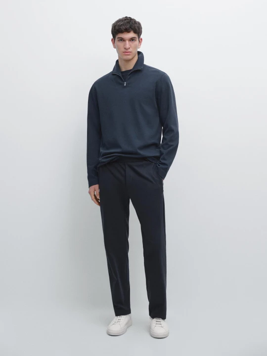 Zdjęcie produktu Koszulka Z Mieszanki Bawełny Z Krótkim Suwakiem - Granatowy - - Massimo Dutti - Mężczyzna