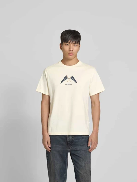 Zdjęcie produktu męski t-shirt w kroju regular fit z nadrukiem z logo Forét Beżowy