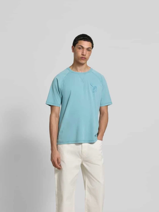 Zdjęcie produktu męski t-shirt w kroju regular fit z nadrukiem z logo Maison Kitsuné Petrol