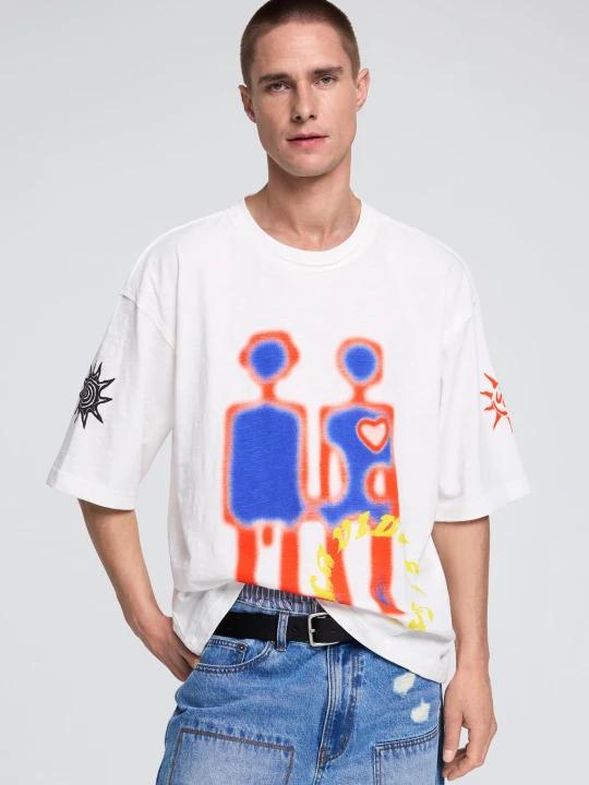 Zdjęcie produktu Koszulka z nadrukiem robotów Desigual biały
