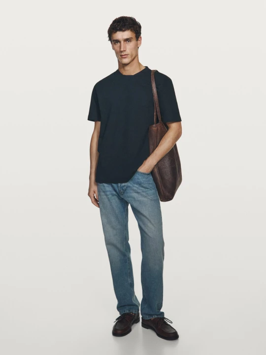 Zdjęcie produktu Koszulka Z Piki Z Krótkim Rękawem I Ozdobnym Dekoltem - Granatowy - - Massimo Dutti - Mężczyzna