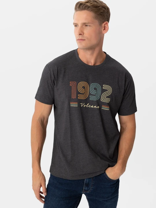 Zdjęcie produktu Koszulka z printem, Comfort Fit, T-RETRO Volcano Grafitowy melanż