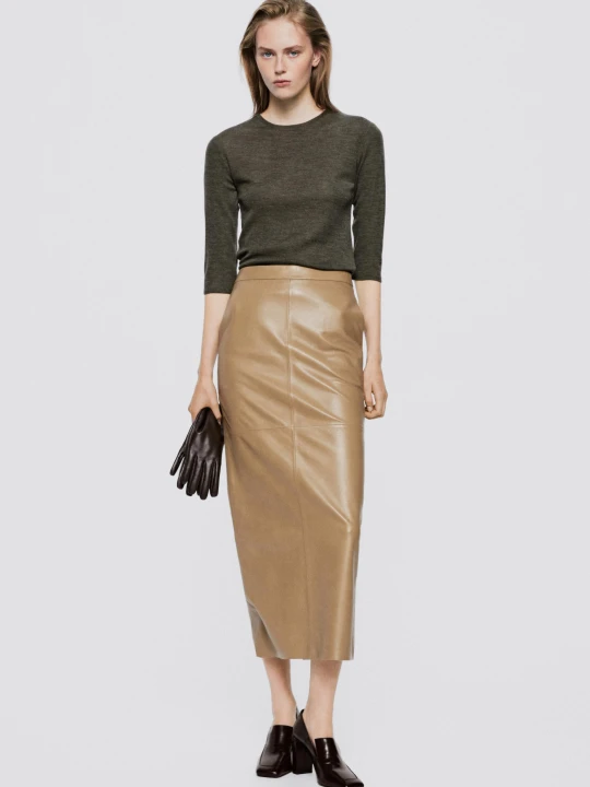 Zdjęcie produktu Koszulka Z Rękawami Do Łokcia Ze 100% Wełny – Limited Edition - Khaki - Massimo Dutti - Female