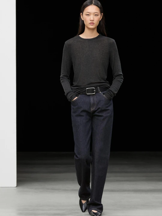 Zdjęcie produktu Koszulka Z Wełną, Długi Rękaw - Ciemnoszary - Massimo Dutti - Female